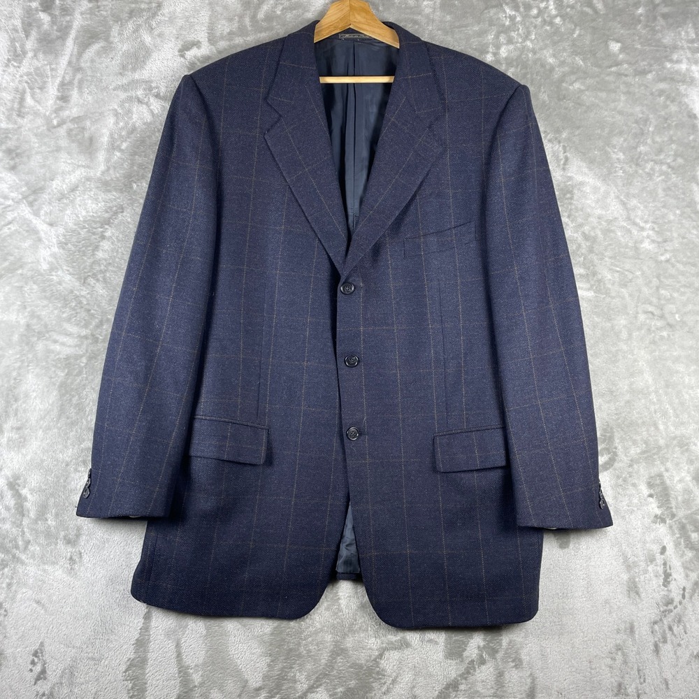 Corneliani Sport Coat Mens 44 Blue Windowpane Virgin Wool Blazer Jacket Italy